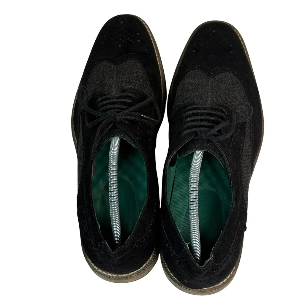 Todd‎ Welsh Mens Black Wingtip Brogue Oxford Dress Shoes Mixed Media Size 10M